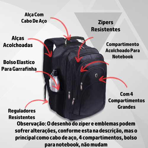 Mochila Masculina Impermeável Faculdade Alça De Aço Forte - Image 8