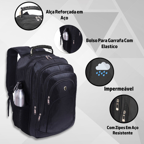 Mochila Masculina Impermeável Faculdade Alça De Aço Forte - Image 7